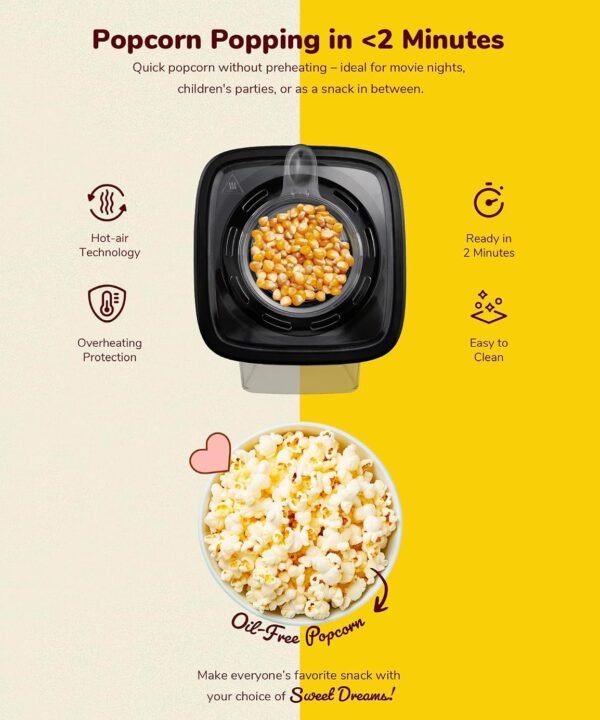 Bestron Popcorn Maker Turbo Popcorn in Under 2 Minutes Popcorn Maker with Hot Air Technology - Image 3