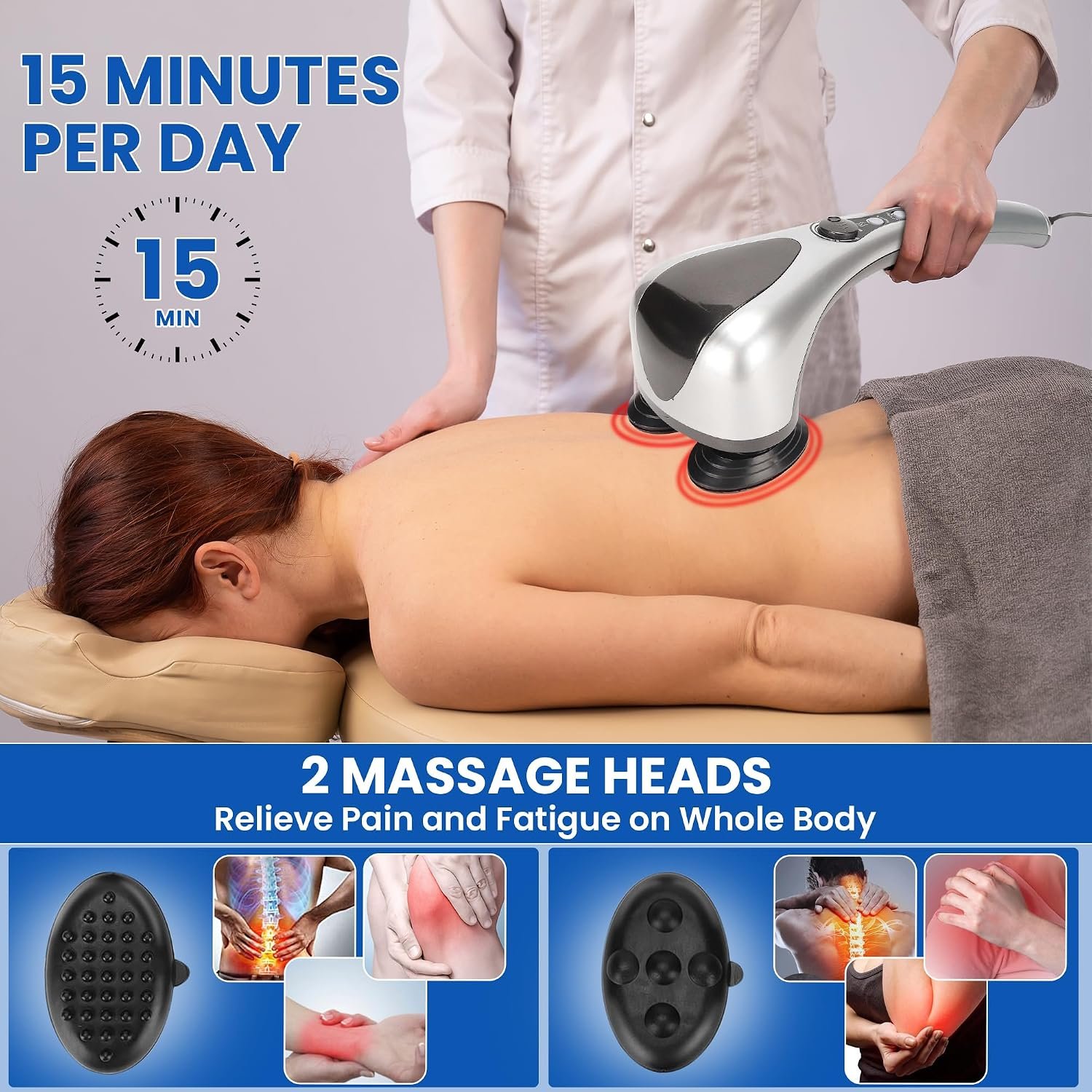 Electric Dual Head Heated Body Massager for Back, Shoulders & Legs - Image 5
